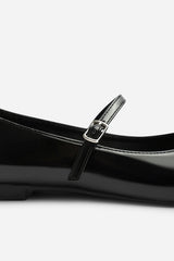 Novalee Pointed Toe Mary Jane Front Strap Ballet Flats in Black Patent
