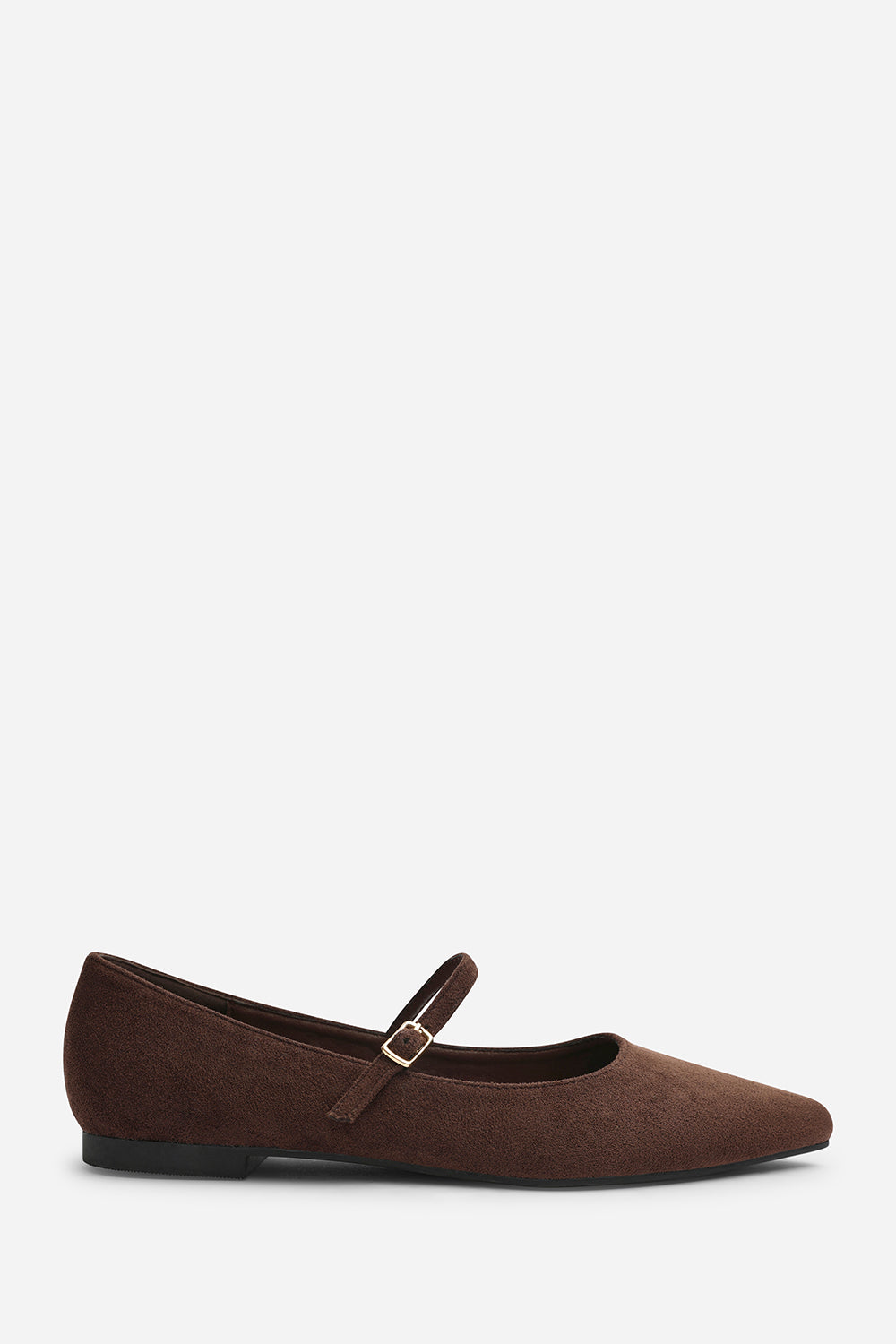 Novalee Wide Fit Pointed Toe Mary Jane Front Strap Ballet Flats In Brown Suede