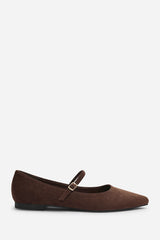 Novalee Pointed Toe Mary Jane Front Strap Ballet Flats in Brown Suede