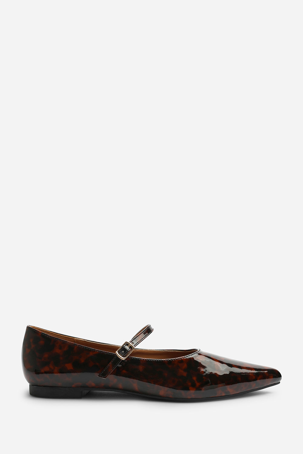 Novalee Pointed Toe Mary Jane Front Strap Ballet Flats in Tortoise Patent