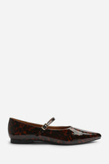 Novalee Pointed Toe Mary Jane Front Strap Ballet Flats in Tortoise Patent