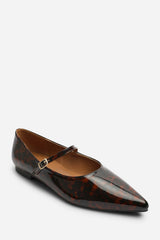 Novalee Pointed Toe Mary Jane Front Strap Ballet Flats in Tortoise Patent