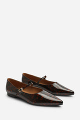 Novalee Pointed Toe Mary Jane Front Strap Ballet Flats in Tortoise Patent