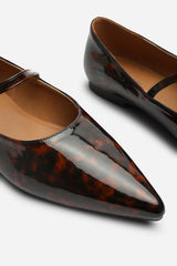 Novalee Pointed Toe Mary Jane Front Strap Ballet Flats in Tortoise Patent