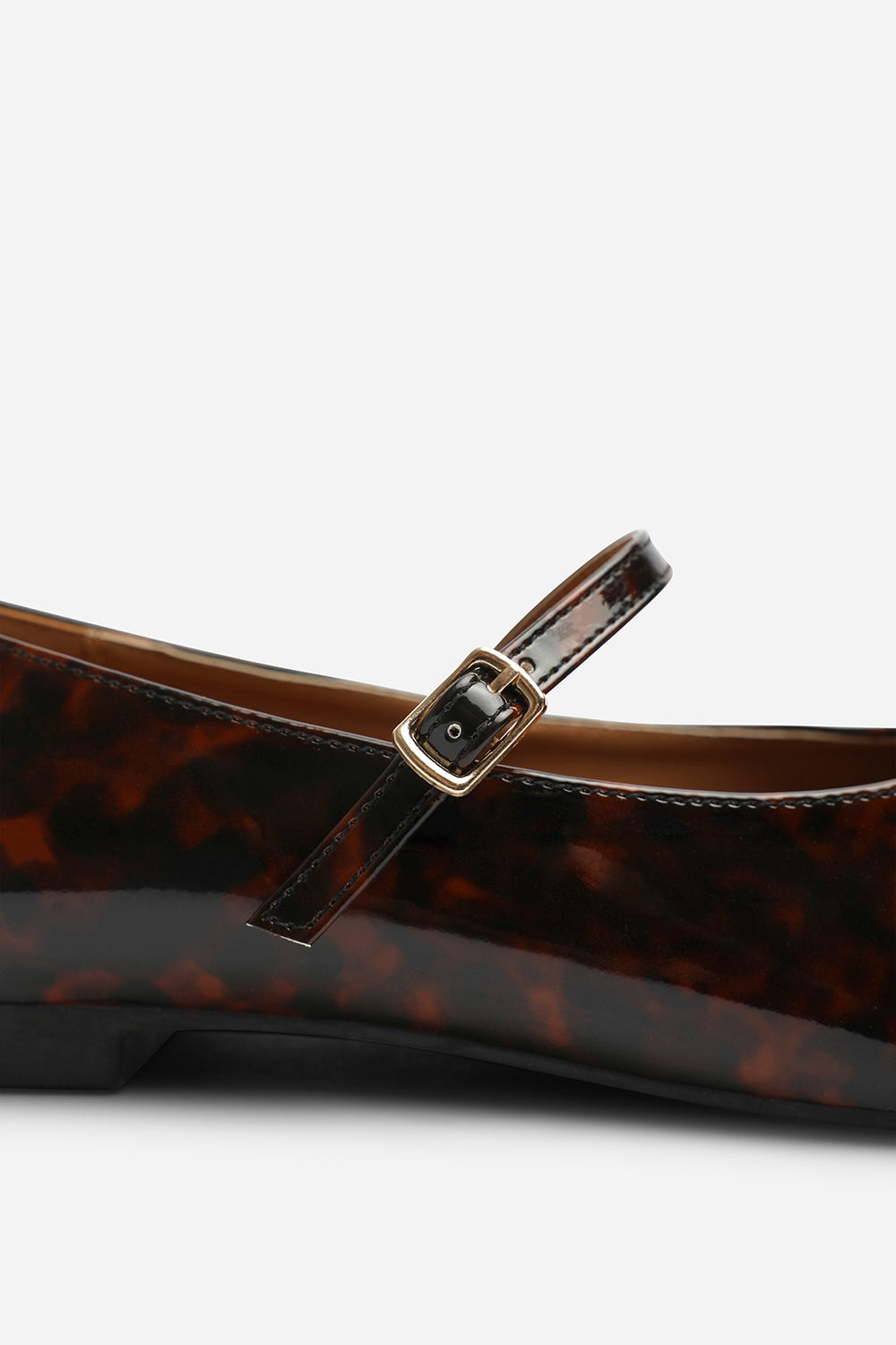 Novalee Wide Fit Pointed Toe Mary Jane Front Strap Ballet Flats in Tortoise Patent