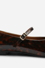 Novalee Pointed Toe Mary Jane Front Strap Ballet Flats in Tortoise Patent