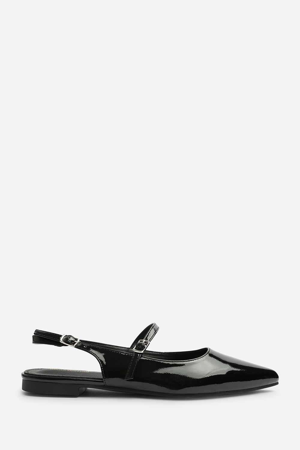 Estrella Wide Fit Pointed Toe Mary Jane Open Back Ballet Flats In Black Patent