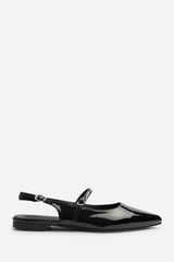 Estrella Wide Fit Pointed Toe Mary Jane Open Back Ballet Flats In Black Patent