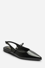 Estrella Wide Fit Pointed Toe Mary Jane Open Back Ballet Flats In Black Patent