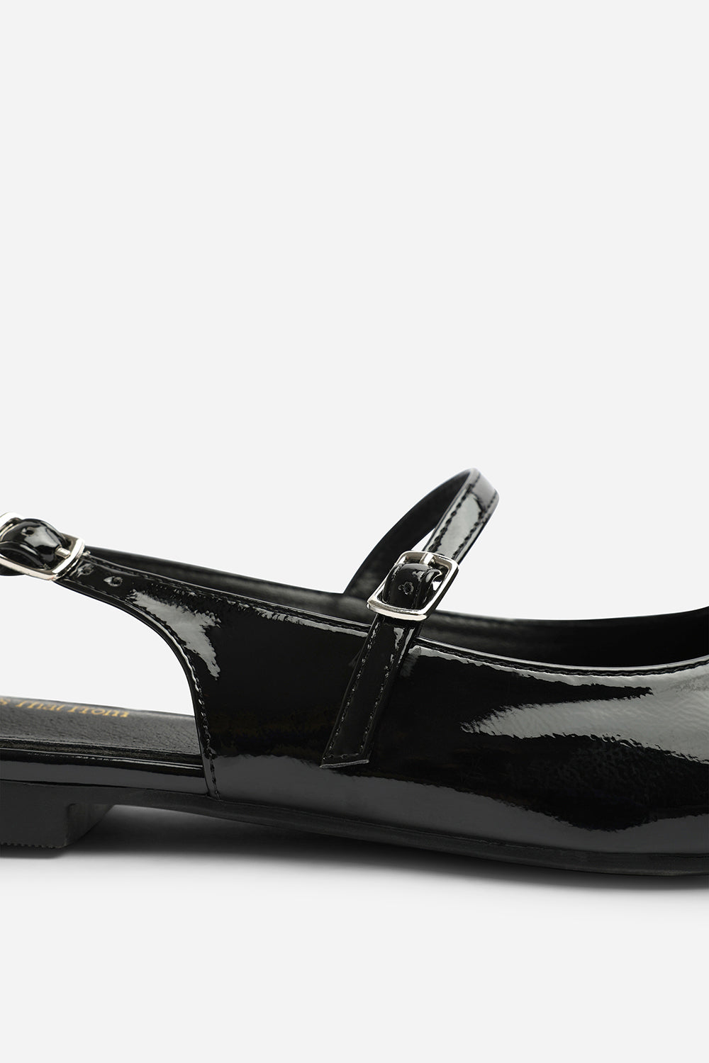 Estrella Wide Fit Pointed Toe Mary Jane Open Back Ballet Flats In Black Patent