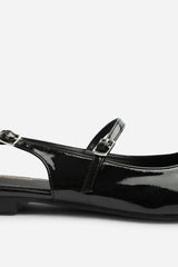 Estrella Wide Fit Pointed Toe Mary Jane Open Back Ballet Flats In Black Patent