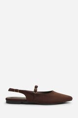 Estrella Wide Fit Pointed Toe Mary Jane Open Back Ballet Flats In Brown Suede
