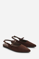 Estrella Wide Fit Pointed Toe Mary Jane Open Back Ballet Flats In Brown Suede