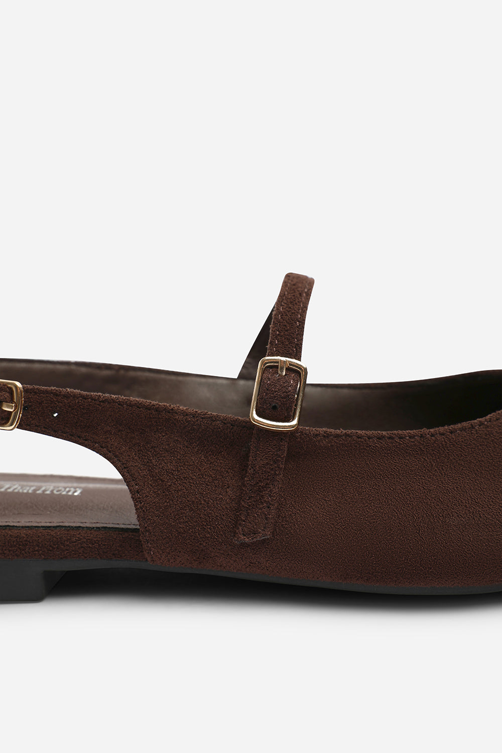 Estrella Wide Fit Pointed Toe Mary Jane Open Back Ballet Flats In Brown Suede
