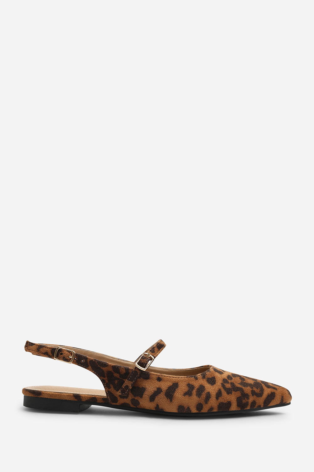 Estrella Pointed Toe Mary Jane Open Back Ballet Flats In Leopard Suede