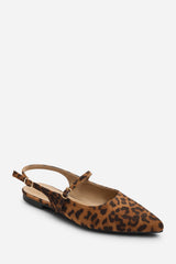 Estrella Wide Fit Pointed Toe Mary Jane Open Back Ballet Flats In Leopard Suede