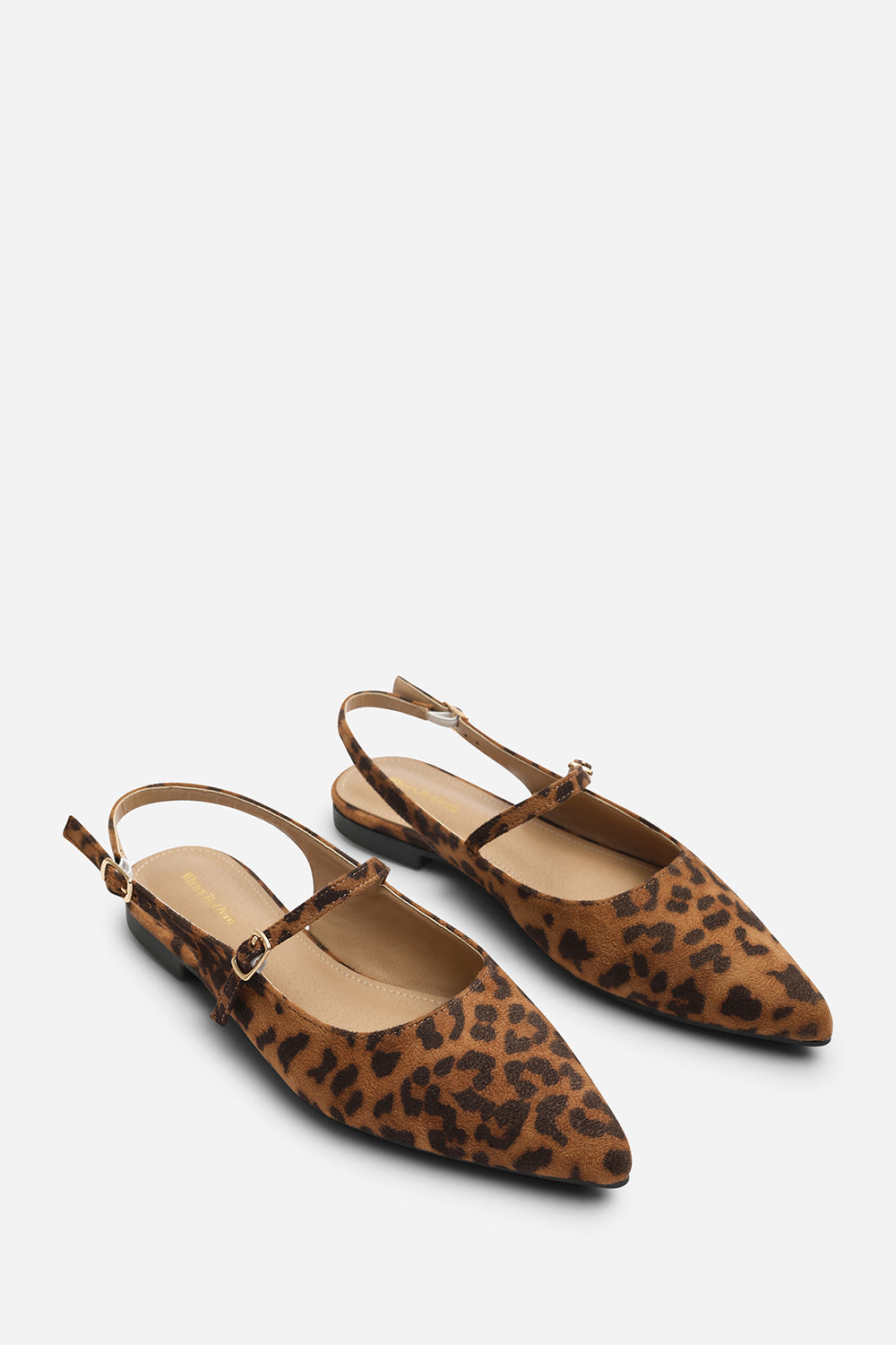 Estrella Wide Fit Pointed Toe Mary Jane Open Back Ballet Flats In Leopard Suede