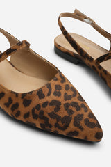 Estrella Wide Fit Pointed Toe Mary Jane Open Back Ballet Flats In Leopard Suede