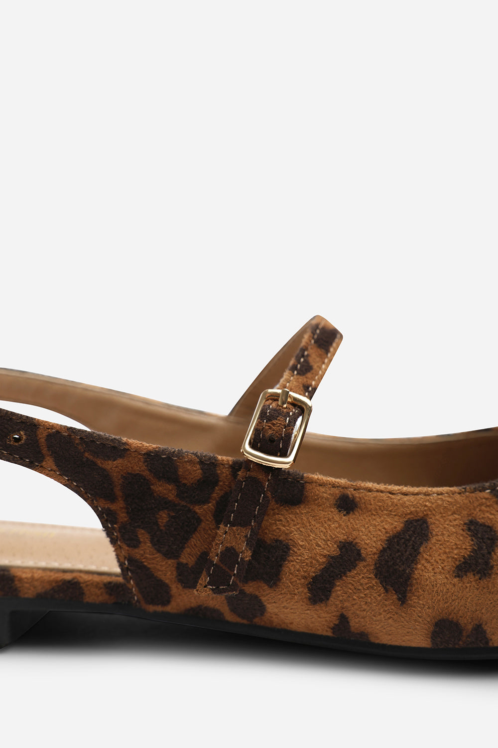 Estrella Wide Fit Pointed Toe Mary Jane Open Back Ballet Flats In Leopard Suede