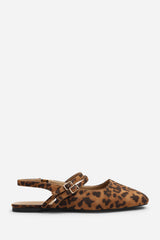 Alena Double Strap Backless Mary Jane Flats in Leopard Suede