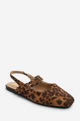 Alena Double Strap Backless Mary Jane Flats in Leopard Suede