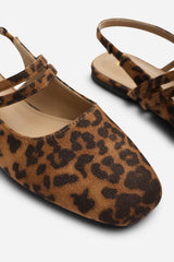 Alena Double Strap Backless Mary Jane Flats in Leopard Suede