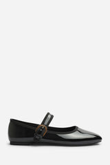 Karsyn Mary Jane Ballet Flats With Buckle Detail in Black Patent