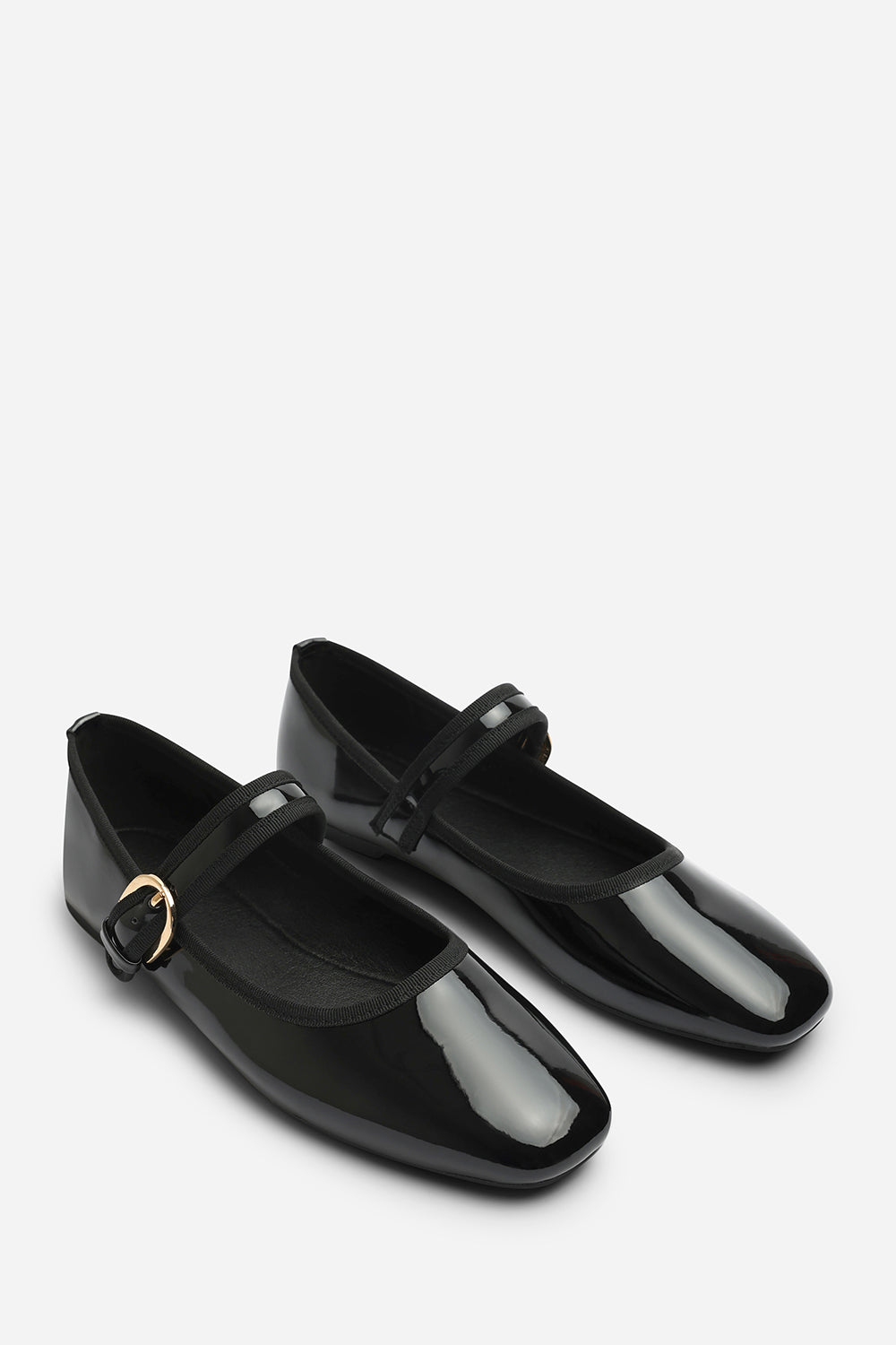 Karsyn Mary Jane Ballet Flats With Buckle Detail in Black Patent