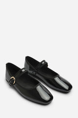 Karsyn Mary Jane Ballet Flats With Buckle Detail in Black Patent