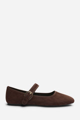 Karsyn Mary Jane Ballet Flats With Buckle Detail in Brown Suede