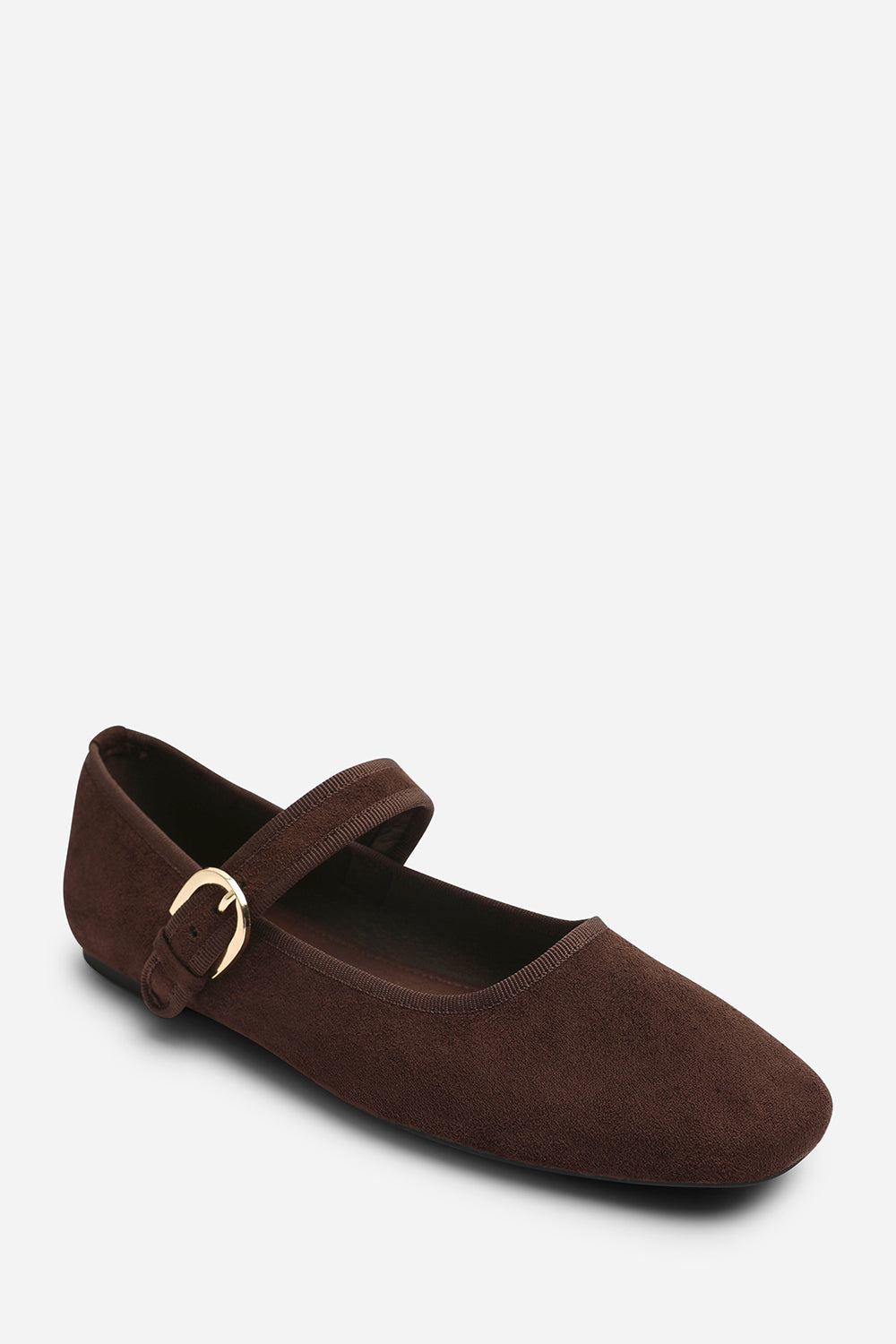 Karsyn Mary Jane Ballet Flats With Buckle Detail in Brown Suede