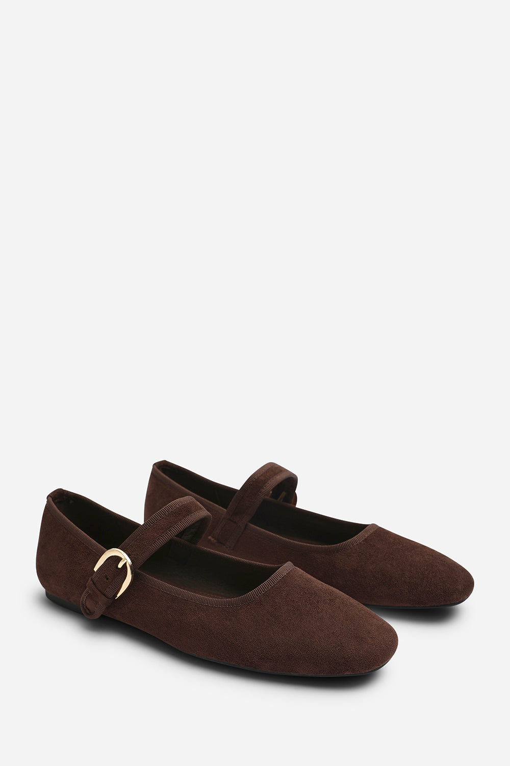 Karsyn Wide Fit Mary Jane Ballet Flats With Buckle Detail In Brown Suede