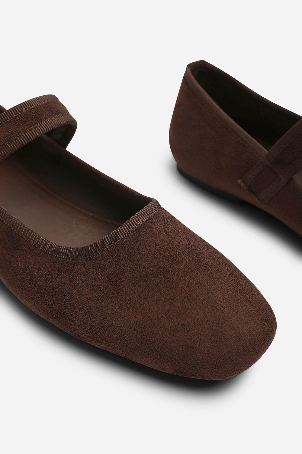 Karsyn Mary Jane Ballet Flats With Buckle Detail in Brown Suede