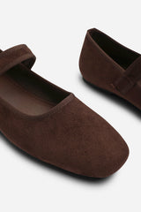 Karsyn Mary Jane Ballet Flats With Buckle Detail in Brown Suede