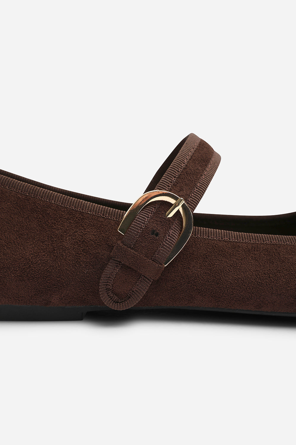 Karsyn Wide Fit Mary Jane Ballet Flats With Buckle Detail In Brown Suede