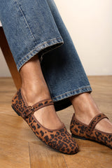 Karsyn Wide Fit Mary Jane Ballet Flats With Buckle Detail In Leopard Suede