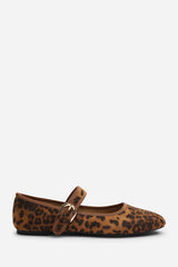 Karsyn Wide Fit Mary Jane Ballet Flats With Buckle Detail In Leopard Suede