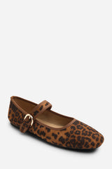 Karsyn Mary Jane Ballet Flats With Buckle Detail in Leopard Suede