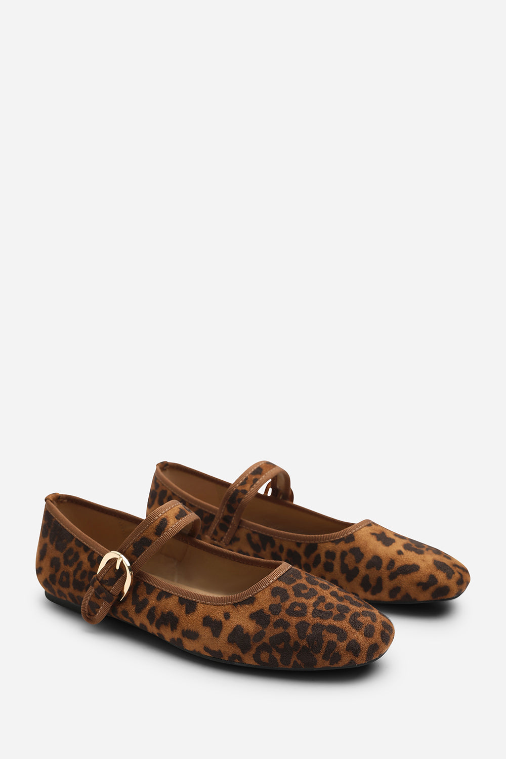 Karsyn Wide Fit Mary Jane Ballet Flats With Buckle Detail In Leopard Suede