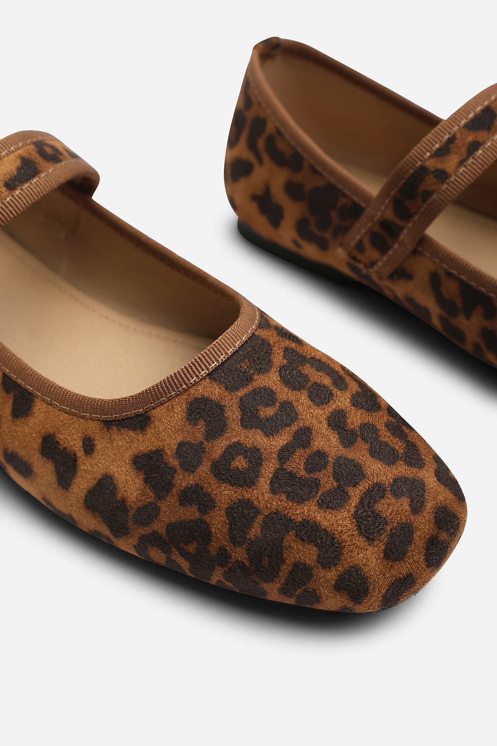 Karsyn Wide Fit Mary Jane Ballet Flats With Buckle Detail In Leopard Suede