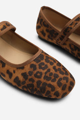 Karsyn Wide Fit Mary Jane Ballet Flats With Buckle Detail In Leopard Suede