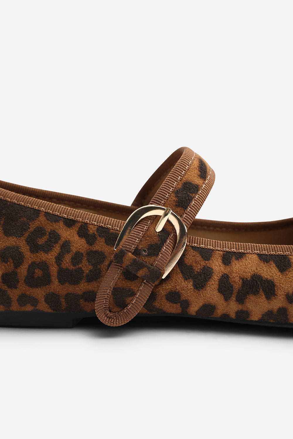 Karsyn Wide Fit Mary Jane Ballet Flats With Buckle Detail In Leopard Suede