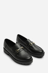 Aadhya Black Chunky Snaffle Trim Detail Loafers