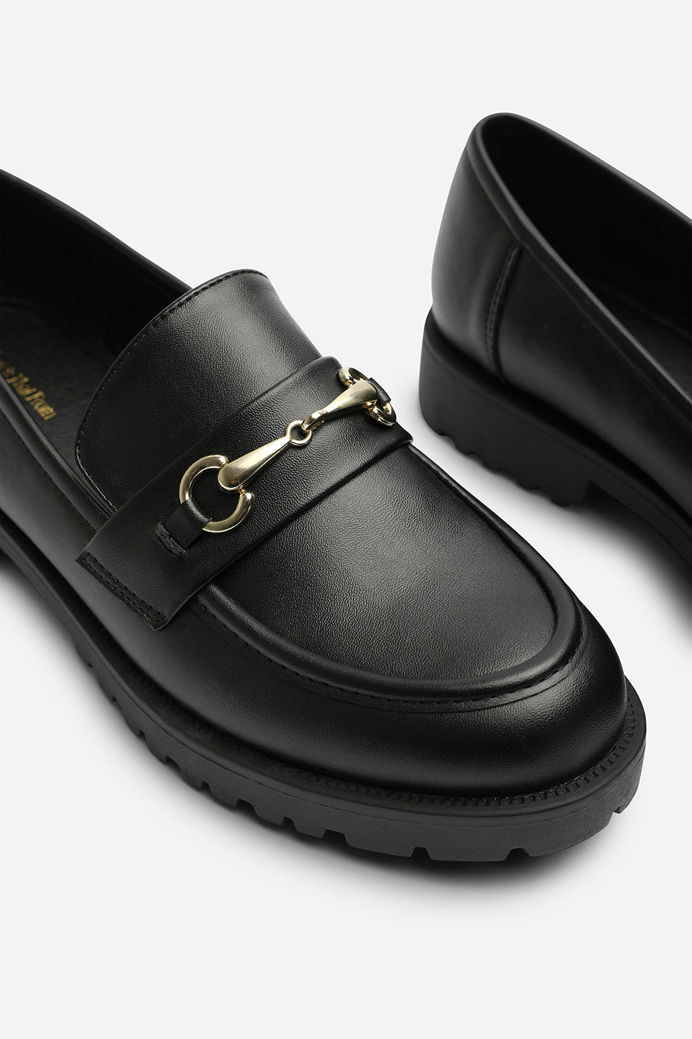 Aadhya Black Chunky Snaffle Trim Detail Loafers