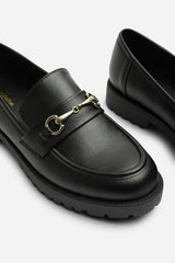 Aadhya Black Chunky Snaffle Trim Detail Loafers