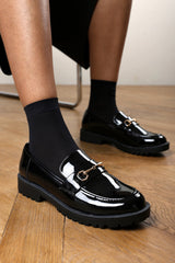 Aadhya Chunky Snaffle Trim Detail Loafers in Black Patent