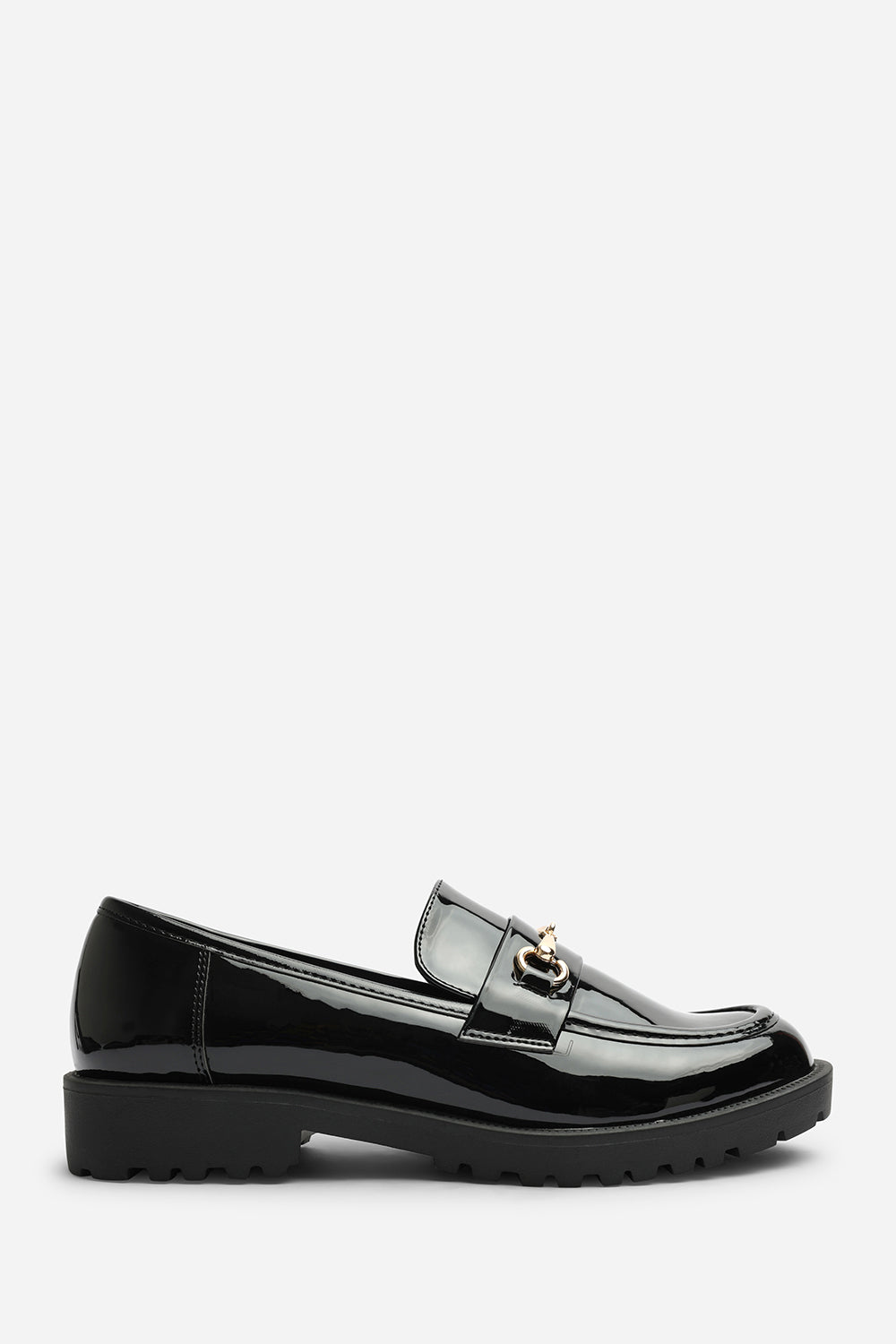 Aadhya Chunky Snaffle Trim Detail Loafers in Black Patent