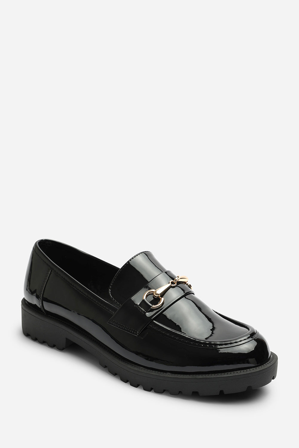 Aadhya Chunky Snaffle Trim Detail Loafers in Black Patent