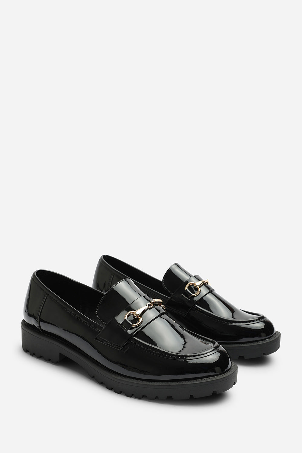 Aadhya Chunky Snaffle Trim Detail Loafers in Black Patent