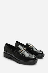 Aadhya Chunky Snaffle Trim Detail Loafers in Black Patent